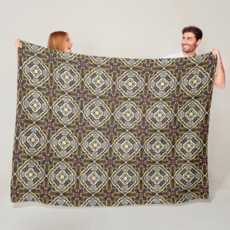 Red Brown Grey Ochre Hip Bohemian Bali Art Motif Fleece Blanket