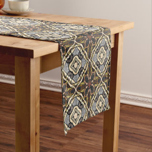 Red Brown Grey Ochre Hip Bohemian Bali Art Motif Short Table Runner