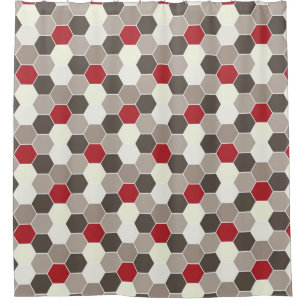 Red, Brown, Grey, White Honeycomb Pattern Shower Curtain