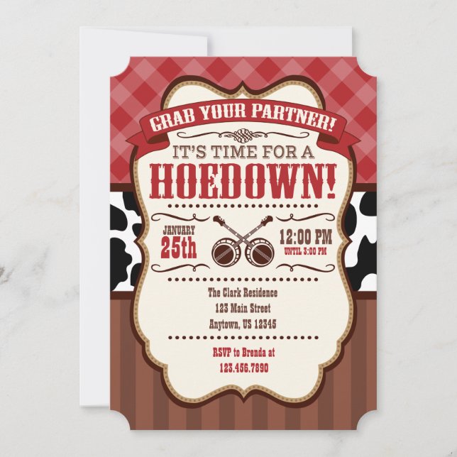Red Brown Hoedown Party Invitation (Front)