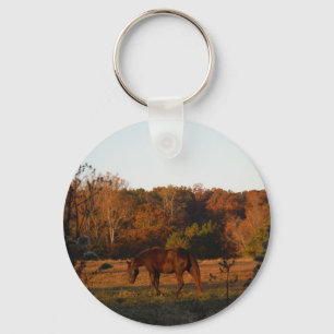 Red  Brown horse, autumn woods. Key Ring