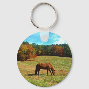 Red  Brown horse, Teal Blue sky Key Ring