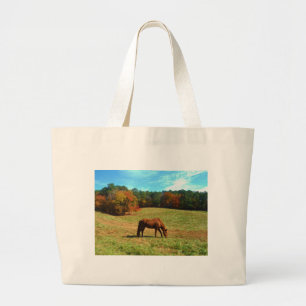 Red  Brown horse, Teal Blue sky Large Tote Bag