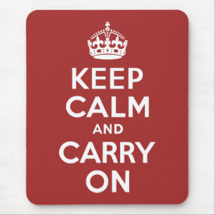Red Brown Keep Calm and Carry On Mouse Pad