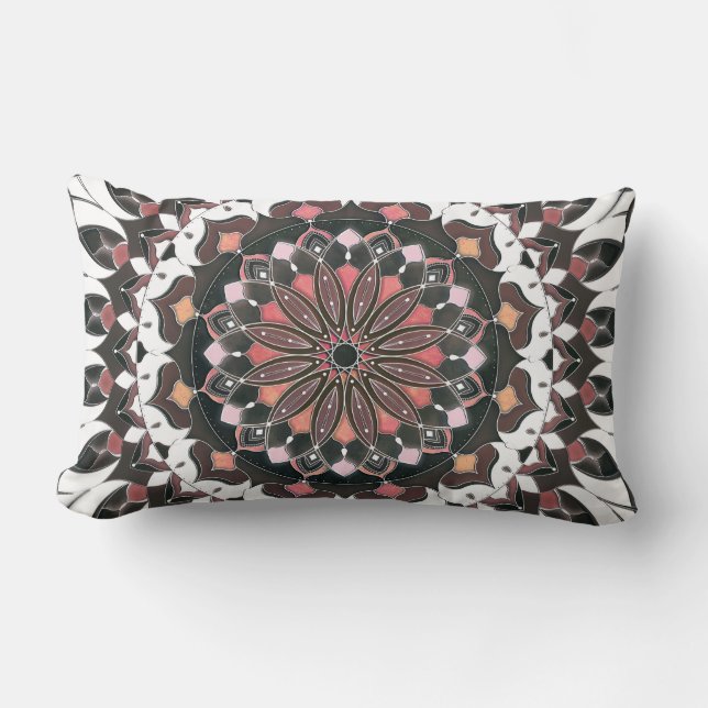 Red Brown Mandala Round Cushion (Front)
