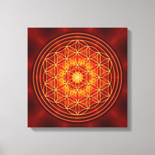 red brown orange yellow mandala with flower of lif canvas print