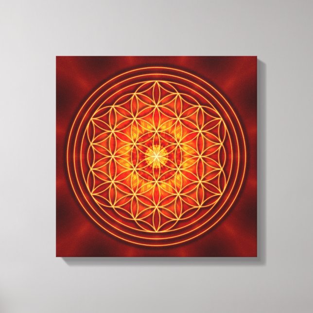 red brown orange yellow mandala with flower of lif canvas print (Front)