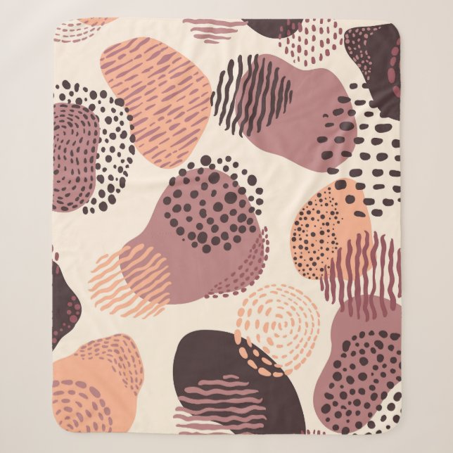 Red Brown Organic, Abstract Shapes. Sherpa Blanket (Front)