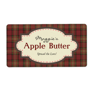 Red & Brown Plaid Apple Butter Jam Jar Labels