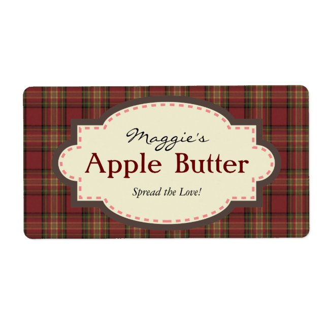 Red & Brown Plaid Apple Butter Jam Jar Labels (Front)