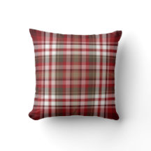 Red & Brown Plaid Throw Pillow by JoMazArt