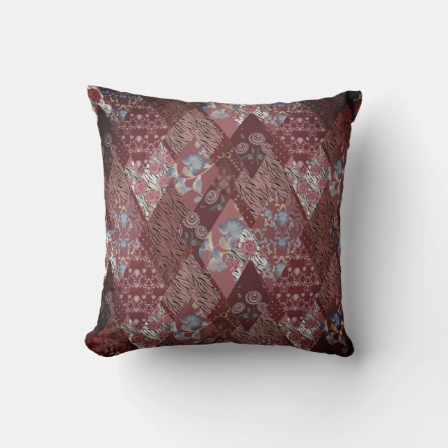 Red, brown, rustic, rustic pattern, fashion, folk cushion (Front)