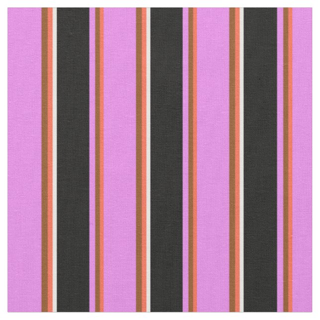 Red, Brown, Violet, Black & White Coloured Stripes Fabric (Close Up)