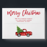 Red Brush Script Christmas Vintage Truck Envelope<br><div class="desc">Brush Script Merry Christmas Vintage Red Truck with Christmas Tree Envelope</div>