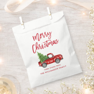 Red Brush Script Christmas Vintage Truck Favour Bags