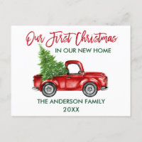 Red Brush Script First Christmas New Home Truck