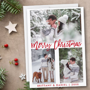 Red Brush Script Photo Merry Christmas Holiday Card