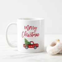 Red Brush Script Vintage Truck Christmas Tree