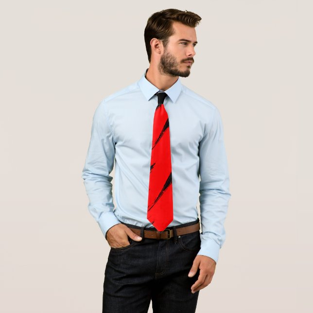 Red Brush Stroke Modern Black Background Tie (In Situ)