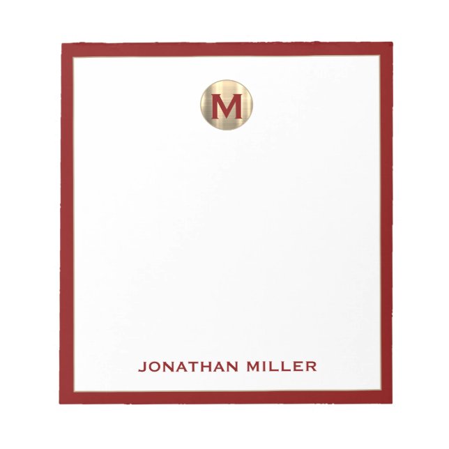 Red Brushed Gold Monogram Notepad (Front)