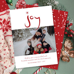 Red Brushed Joy Calligraphy Star Christmas Photo Holiday Card