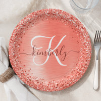 Red Brushed Metal Glitter Monogram Name