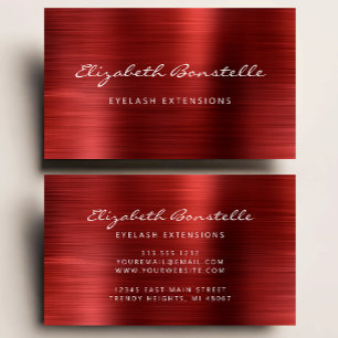 Red Brushed Metal Script Lash Extension Business Card