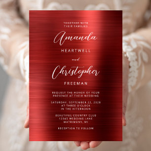Red Brushed Metal Script Wedding Invitation