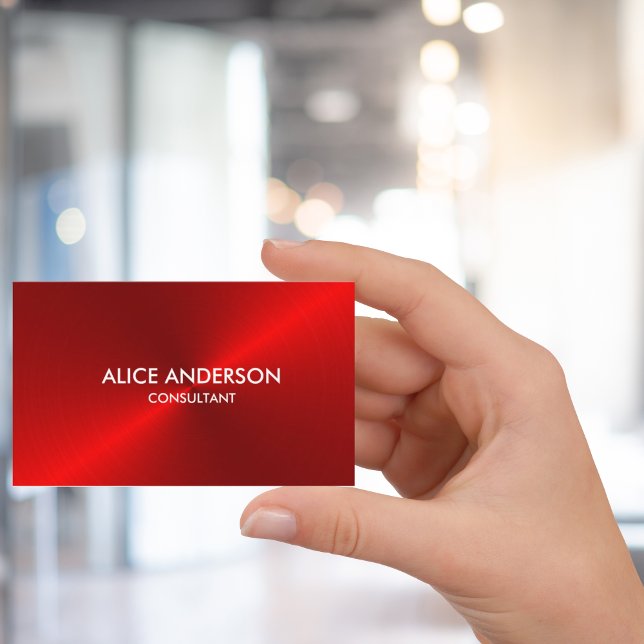 Red Brushed Metal Sheen Business Card (Front of the card. Business cards in six different colors.)