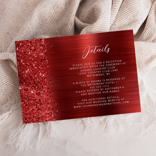 Red Brushed Metal Wedding Details  Enclosure Card (Creator Uploaded)