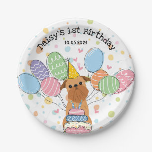 Red Brussels Griffon Dog Birthday Party Paper Plate