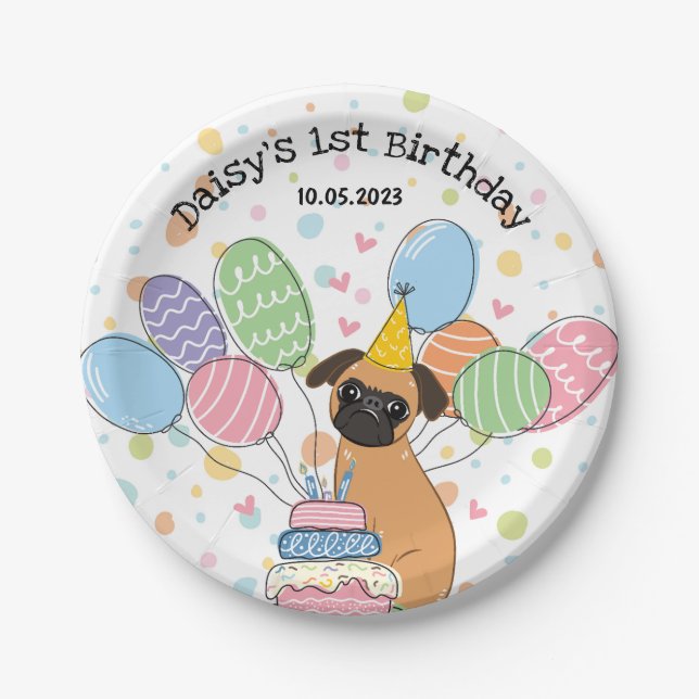 Red Brussels Griffon Dog Birthday Party Paper Plate (Front)