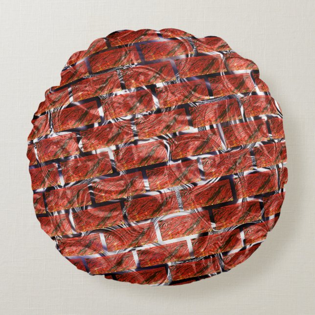 Red bubbles upon grating or brick effect? Metallic Round Cushion (Front)