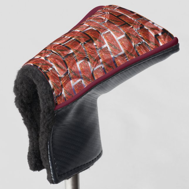 Red, bubbles upon grid or brick effect, brightness golf head cover (3/4 Front)