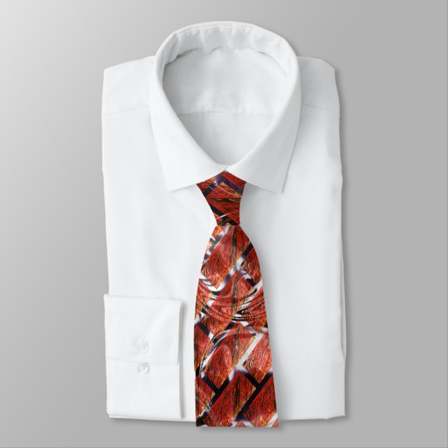 Red, bubbles upon grid or brick effect? Metallic.. Tie (Tied)