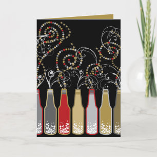 Red Bubbly Bottles New Year's Eve Holiday Party Card