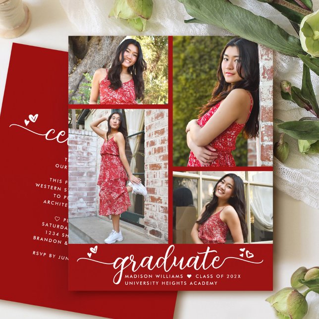 Red Budget Graduation 4 Photo Script Invitation  (Creator Uploaded)