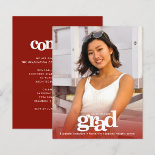 Red budget graduation photo bold modern invitation