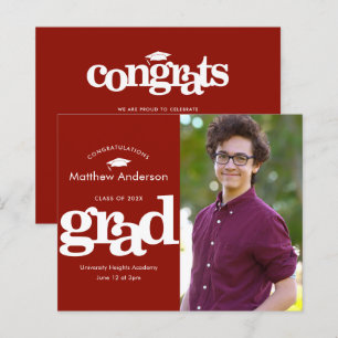 Red budget photo graduation modern bold invitation