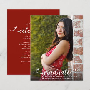 Red Budget Photo Graduation Script Invitation Bold