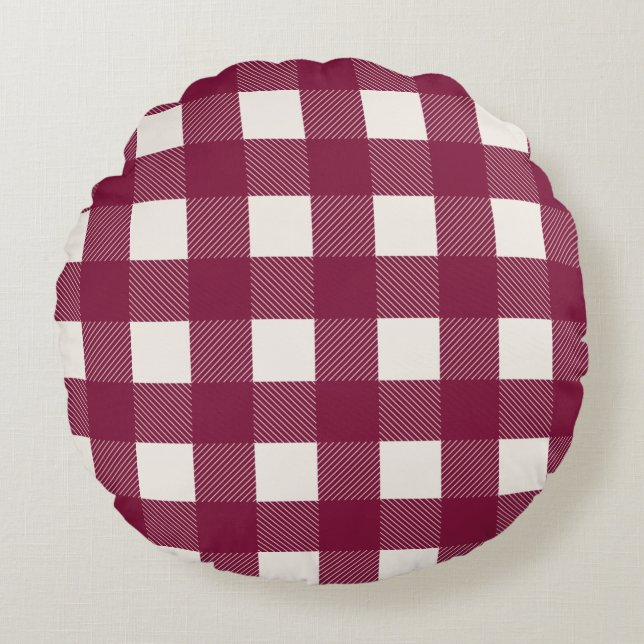 Red Buffalo Check Cute Plaid Check Round Pillow (Front)