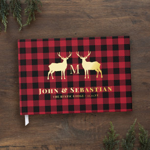 Red Buffalo Check Gold Stags Gay Wedding Guest Book