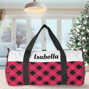 Red Buffalo Check Pattern Personalised Duffle Bag