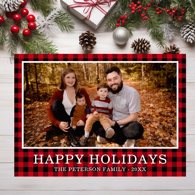 Red Buffalo Check Photo Holiday Card (Creator Uploaded)