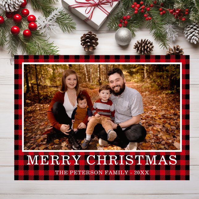 Red Buffalo Check Photo Holiday Card (Creator Uploaded)