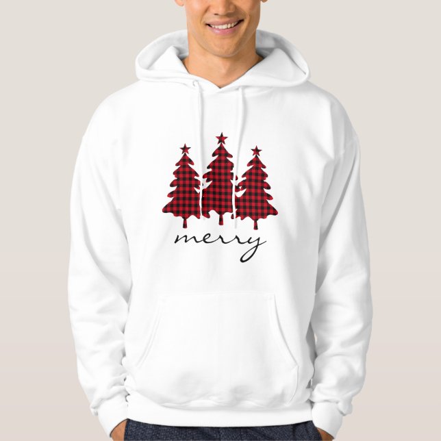 Red Buffalo Check Pine Trees Hoodie (Front)