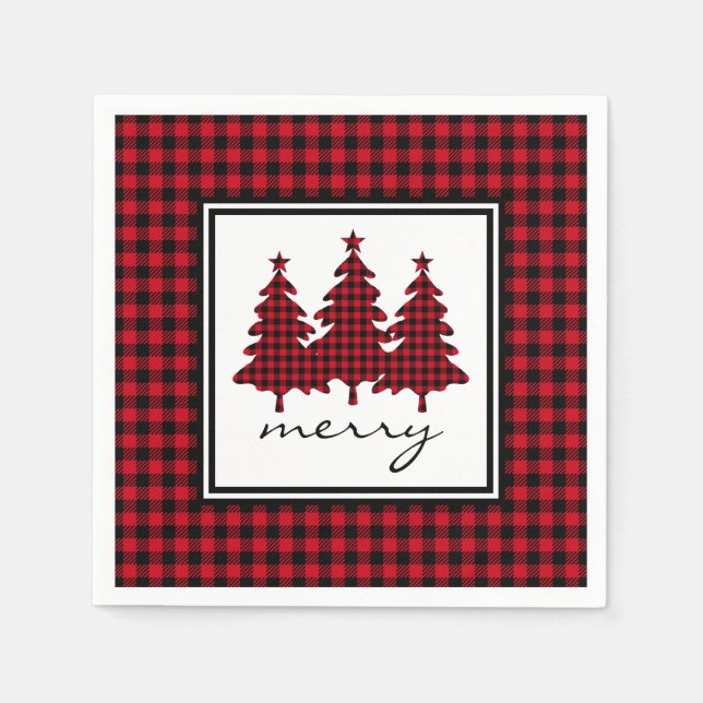 Red Buffalo Check Pine Trees Napkin (Front)