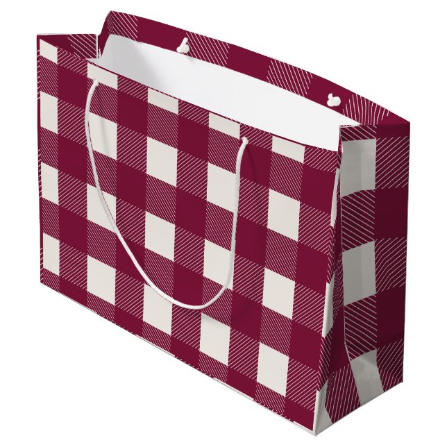 Red Buffalo Check Plaid Girly Cute Minimalistic Large Gift Bag (Back Angled)