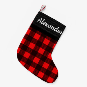 Red Buffalo Check Sweater Pattern Country Name Small Christmas Stocking