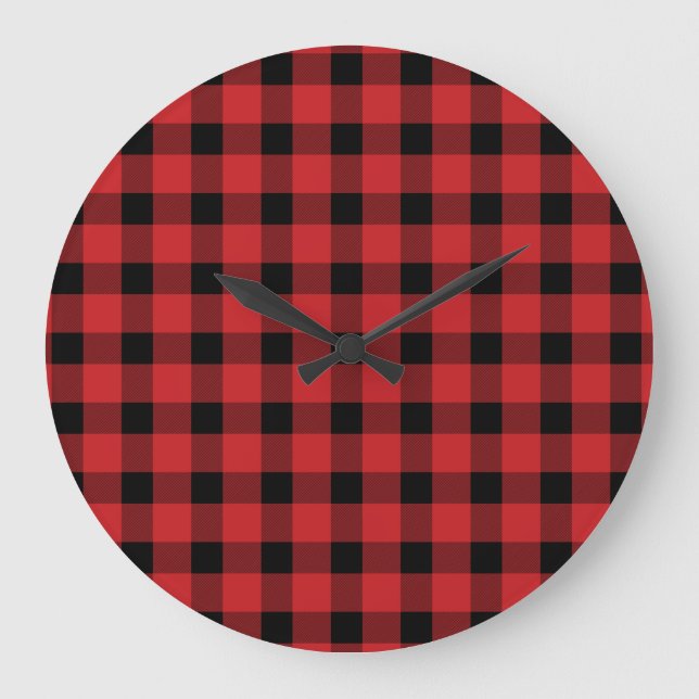 Red Buffalo Country Lumberjack Plaid Large Clock (Front)
